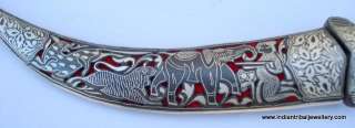 hunting knife dagger damascus blade silver bidaree work  