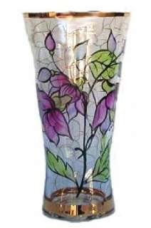 Glass Vase with Painted Flowers   Czech Republic  