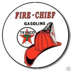 TEXACO Fire Chief ROUND TIN SIGN vtg gasoline station hat metal wall 
