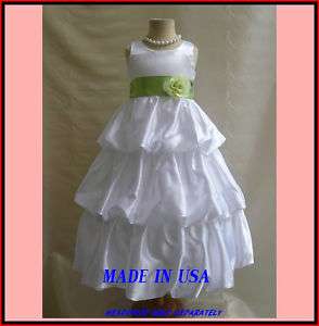 NEW WHITE KEY LIME GREEN FLOWER GIRL BRIDAL PARTY DRESS  