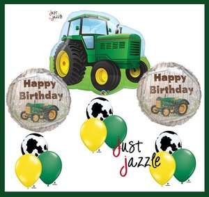 John Deere Farm Toy Tractor Cow Happy Birthday Party Supply Balloon 