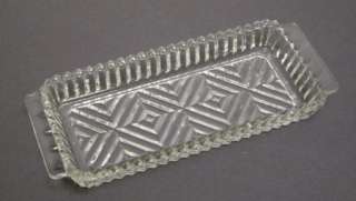 Clear Glass Relish Dish Tray Handles Diamond Vintage  