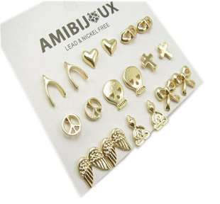 AMIBIJ UX Gold Small Earring Stud Set 9 Pairs Card  