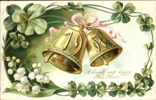 Tuck New Year Date 1907 Bells Four leaf Clovers Postcard  