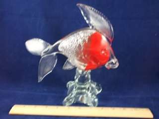 Tropical Goldfish RED & Clear Glass Fish Figurine Large 9 x 9 on 