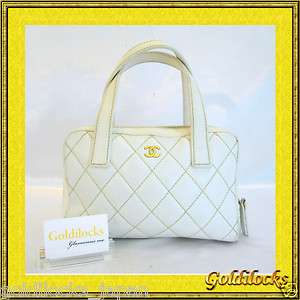 USED CHANEL WILD STITCH Handbag White Calf 100% Authentic EMS Free 