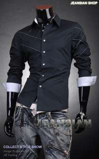 3mu Mens Designer Cross Line Slim Dress Shirts Tops Western Casual S M 