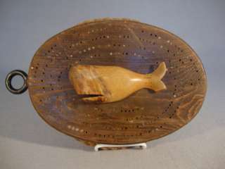 Nautical block form home made cribbage board with whale  