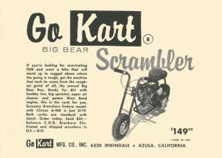 Vintage 1960 Go Kart Big Bear Scrambler Mini Bike Ad  
