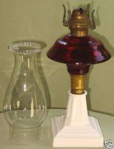 ANTIQUE KEROSENE OIL COMPOSITE LAMP RUBY GLASS FONT  