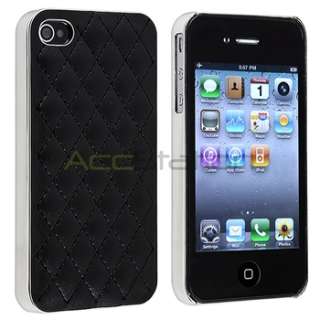 Black Leather w/ Silver Side Hard Cover Case+Bling Protector for 