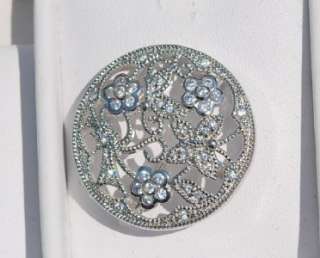 Sterling Silver Flower Cubic Zirconia Pin Brooch 925  