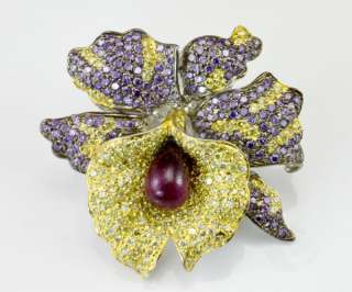 14KG Orchid Design Ruby Sapphire Amethyst Pendant & Pin  