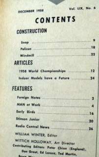   MODEL AIRPLANE NEWS MAGAZINE DECEMBER 1958 WORLD CHAMPIONSHIPS  