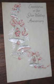 Vintage Silver Wedding Anniversary Card Unused Parchmen  