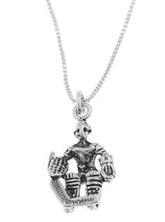 STELRING SILVER GOALIE HOCKEY PLAYER CHARM WITH BOX CHAIN NECKLACE 