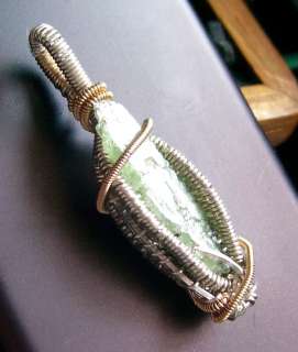 Reversible Silver & Gold Wire Wrap Pendant with Tanzanian Green 