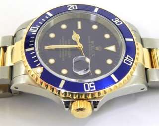 Rolex Mens Two Tone A Serial Blue Dial Submariner w/Box & Papers 