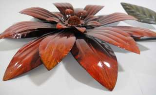 Contemporary Metal Wall Art   Red Flower Head On Stem  