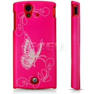 HOT PINK BUTTERFLY HYBRID SILICONE HARD BACK CASE SONY ERICSSON XPERIA 