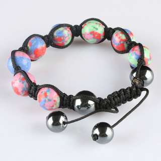 Colorful Howlite Turquoise GEM Ball Hematite Weave Rope Braided 