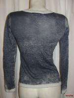 BFS12~CABI Bluish Gray V neck Printed Cotton/Cashmere Blend Shirt Top 