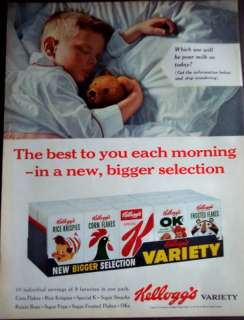 1960 Kelloggs Cereal Variety Pack Frosted Flakes sleeping boy vintage 