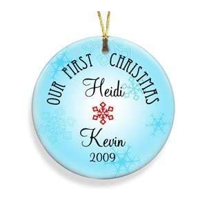 PERSONALIZED Ceramic OUR FIRST CHRISTMAS Snowflakes 3 ROUND TREE 