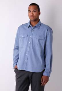 Blue Chambray Work Pocket Washed Cotton Shirt by Oliver Spen   Blue 