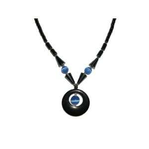  Black Hematite & Lavende Cats Eye Beads Necklace 18 