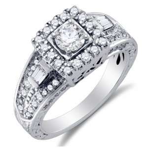 Size 5   14K White Gold Large Diamond Halo Engagement OR Fashion Right 