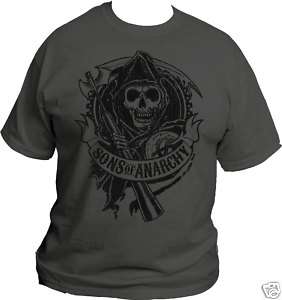 Sons Of Anarchy SOA Reaper Flocked Charcoal T Shirt L  