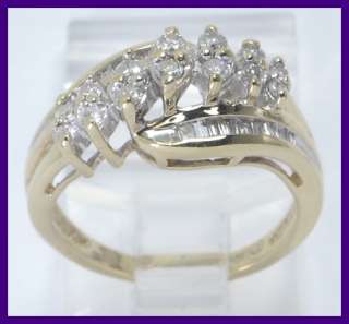 10ky Gold Round & Baguette Diamond Anniversary Band Ring .48ct  