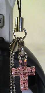 Cell Phone & PDA Charm Strap Dangle Pink Crystal Cross  