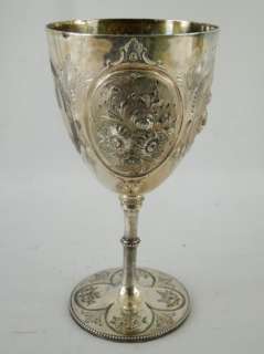 Antique 1868 London Sterling Silver Gilt Floral Repousse Chalice Wine 