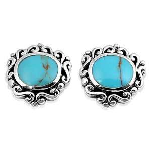   Jewelry Antique Style 925 Sterling Silver Turquoise Stud Earrings
