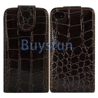   Crocodile Skin Style Flip Leather Cover Case For Apple iPhone 4 4G 4S
