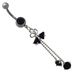    Ballet Silver Black Crystal Surgical Steel Belly Bar: Jewelry