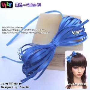 VILY Fascinator Hair Accessory HEADBAND Ribbon BOW Blu  