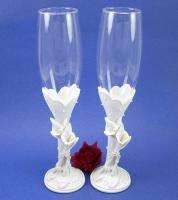 White Calla Lily Wedding Toasting Glass Set  