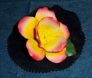 FABAR CAPODIMONTE PORCELAIN FLOWER YELLOW PINK IN BOX  