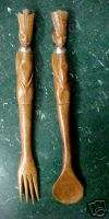 Vintage Wooden Spoon Fork Wood India Carving LOOOOOOK  