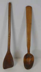 Early 19th Century Hand Carved Wooden Ladle & Wooden Spoon  