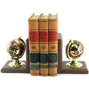    Gold Plated Brass & Oak New Century Globe Bookends