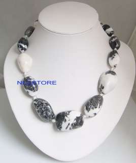 Natural big chunky white black flower stone necklace  