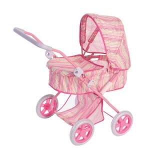  Deluxe Baby Doll Stroller Pram for Dolls Pink with Stripes 