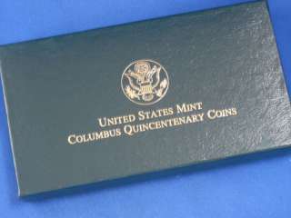 1992 COLUMBUS QUINCENTENARY 3 COIN PROOF SET $5. GOLD SILVER DOLLAR 