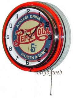 18 Pepsi Cola Soda Double Neon Retro Wall Clock Metal  