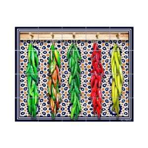 Chili Peppers Kitchen Tile Mural Size 24 x 30