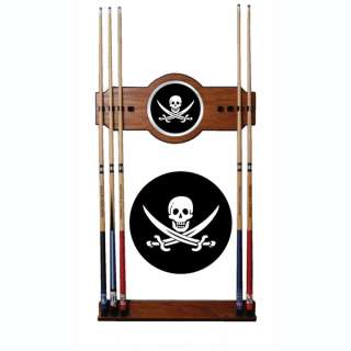 Skull and Swords Pirate Pool Cue Rack with Mirror Glass  